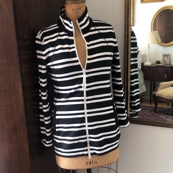 Talbots Black and White Striped Zip-Up jacket - Picture 1 of 13